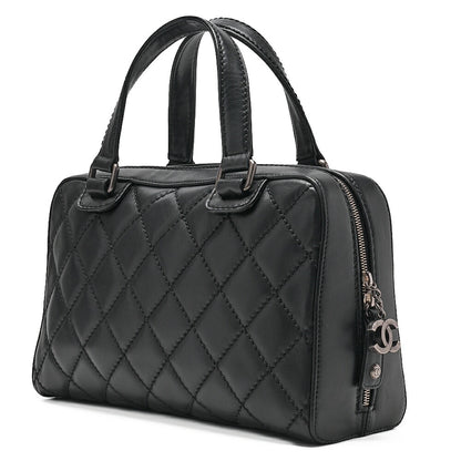 CHANEL Calf Wild Stitch Matelasse Coco Charm Hand Tote Bag Black Silver-Tone Hardware, Pre-Owned