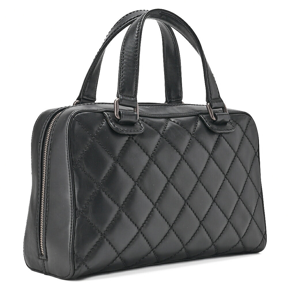CHANEL Calf Wild Stitch Matelasse Coco Charm Hand Tote Bag Black Silver-Tone Hardware, Pre-Owned