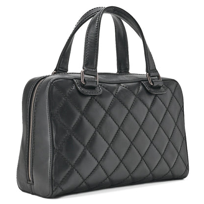 CHANEL Calf Wild Stitch Matelasse Coco Charm Hand Tote Bag Black Silver-Tone Hardware, Pre-Owned