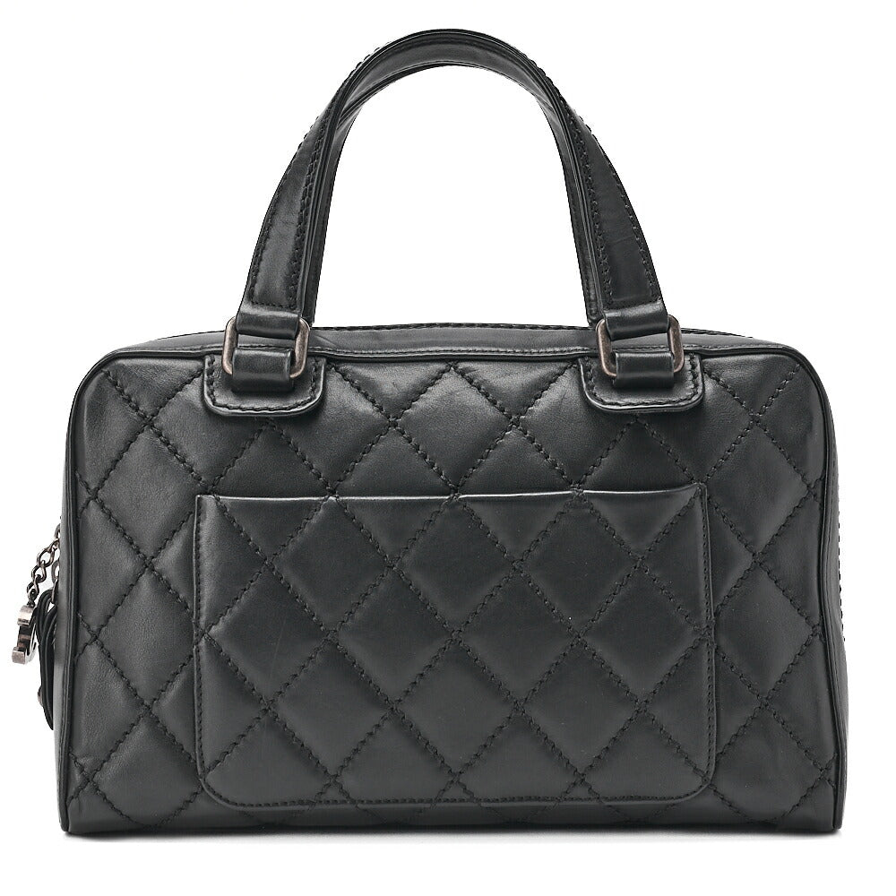 CHANEL Calf Wild Stitch Matelasse Coco Charm Hand Tote Bag Black Silver-Tone Hardware, Pre-Owned
