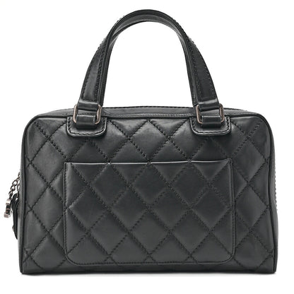 CHANEL Calf Wild Stitch Matelasse Coco Charm Hand Tote Bag Black Silver-Tone Hardware, Pre-Owned