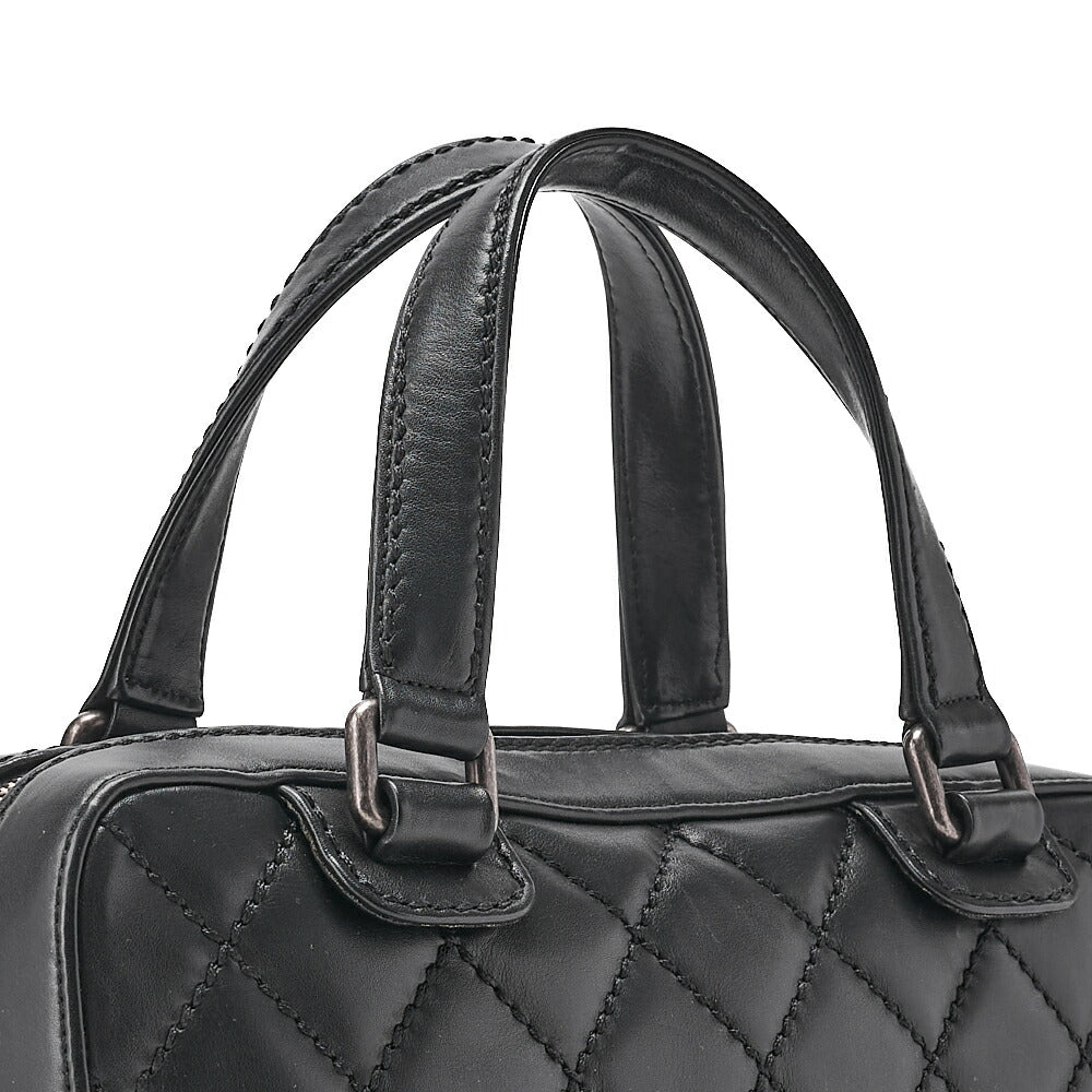 CHANEL Calf Wild Stitch Matelasse Coco Charm Hand Tote Bag Black Silver-Tone Hardware, Pre-Owned