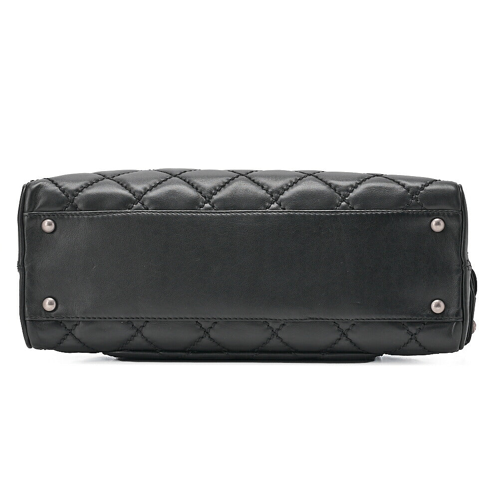 CHANEL Calf Wild Stitch Matelasse Coco Charm Hand Tote Bag Black Silver-Tone Hardware, Pre-Owned