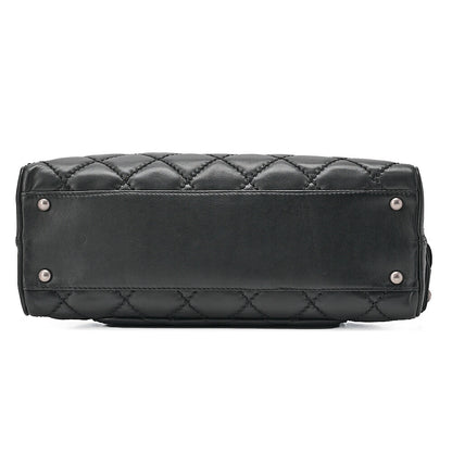 CHANEL Calf Wild Stitch Matelasse Coco Charm Hand Tote Bag Black Silver-Tone Hardware, Pre-Owned