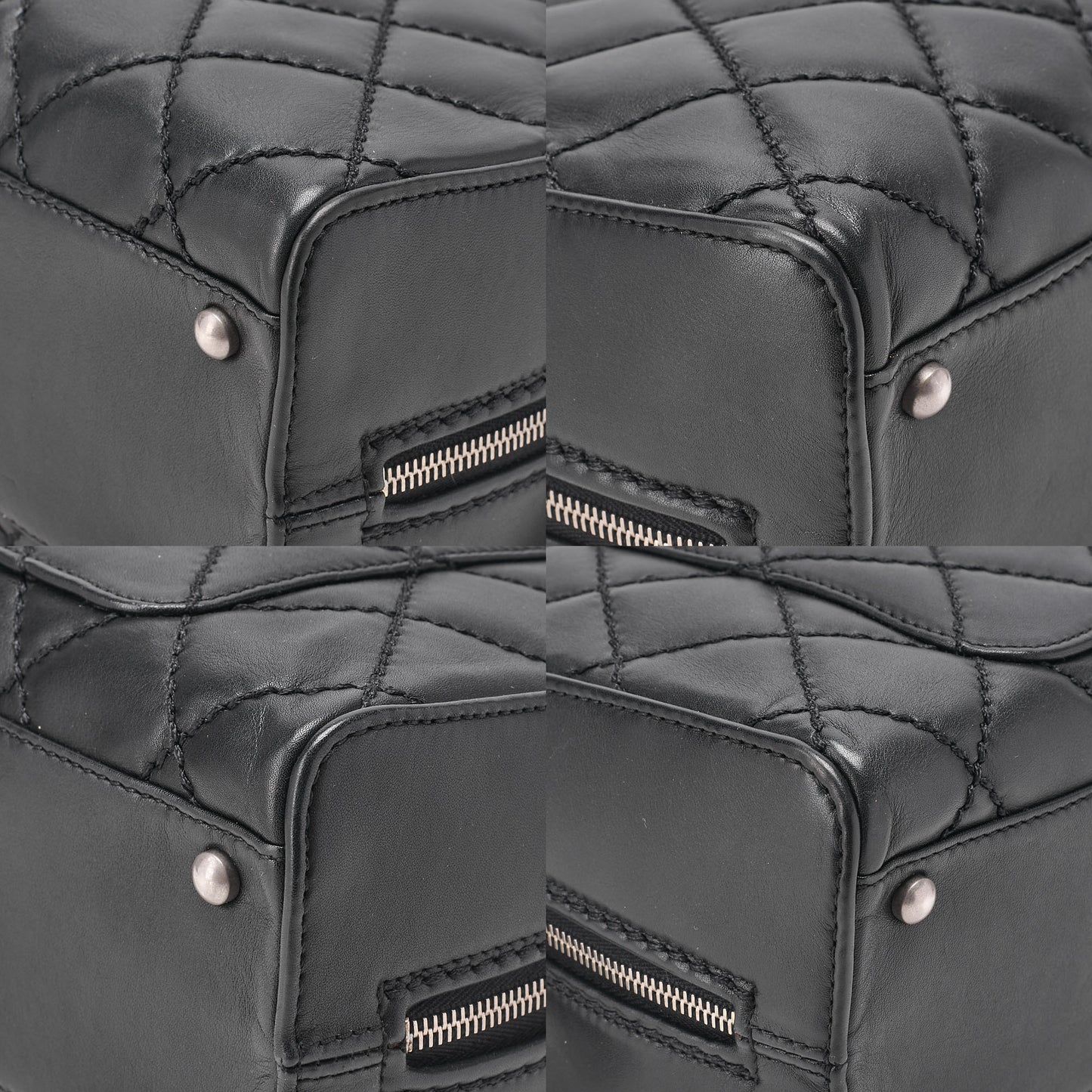 CHANEL Calf Wild Stitch Matelasse Coco Charm Hand Tote Bag Black Silver-Tone Hardware, Pre-Owned