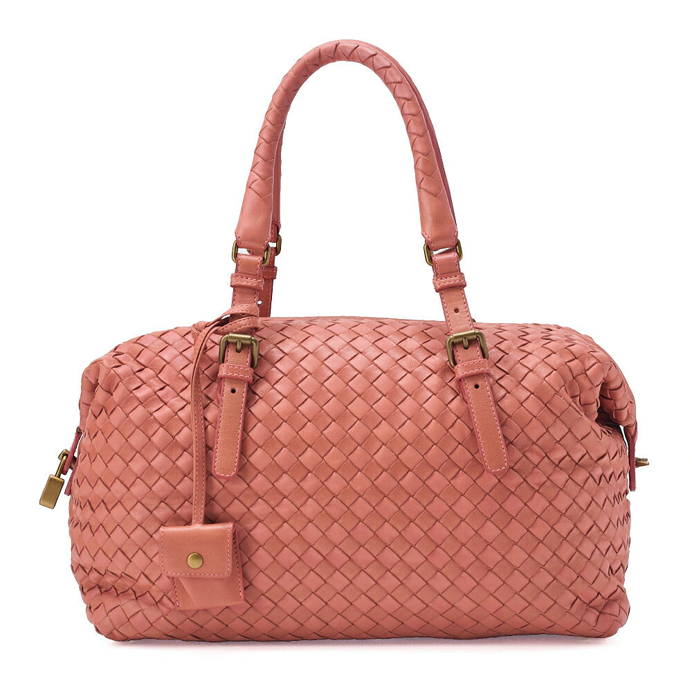 BOTTEGA VENETA Bottega Lambskin Intrecciato Boston Hand Pink Gold-Tone Hardware, Pre-Owned