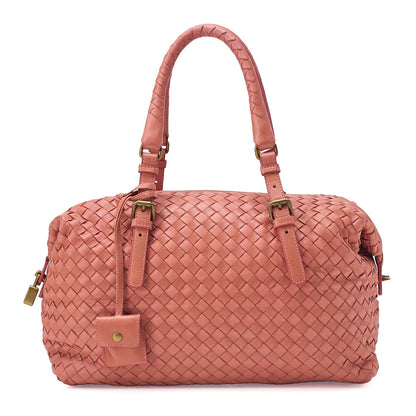 BOTTEGA VENETA Bottega Lambskin Intrecciato Boston Hand Pink Gold-Tone Hardware, Pre-Owned