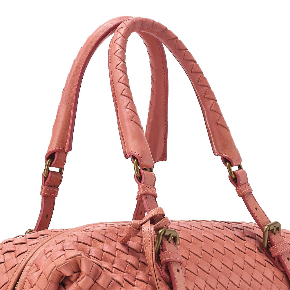 BOTTEGA VENETA Bottega Lambskin Intrecciato Boston Hand Pink Gold-Tone Hardware, Pre-Owned