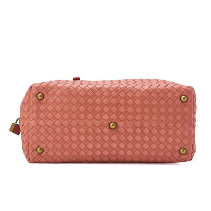 BOTTEGA VENETA Bottega Lambskin Intrecciato Boston Hand Pink Gold-Tone Hardware, Pre-Owned