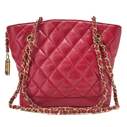 CHANEL Shoulder Bag Tote Bag Matelasse Plate Charm Fan Shaped Chain Shoulder Lambskin Red Gold-Tone Hardware, Pre-Owned