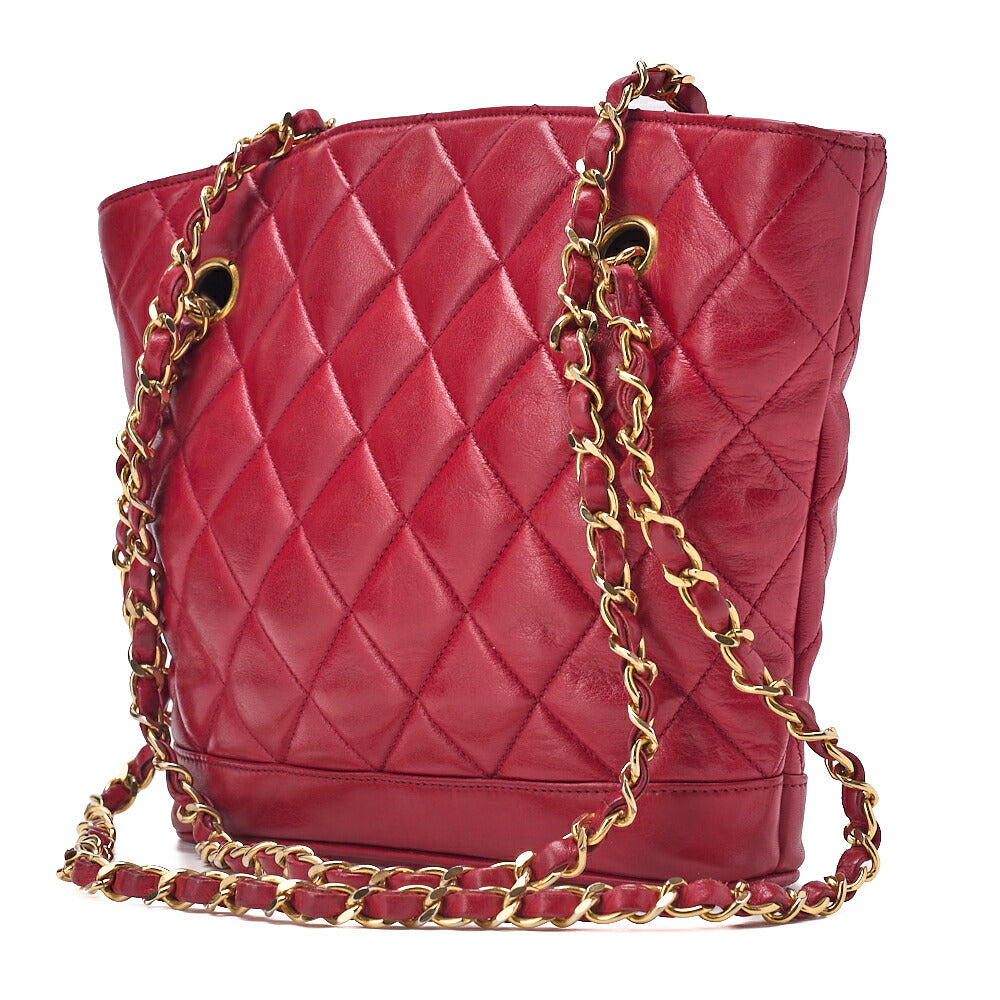 CHANEL Shoulder Bag Tote Bag Matelasse Plate Charm Fan Shaped Chain Shoulder Lambskin Red Gold-Tone Hardware, Pre-Owned