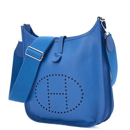 HERMES Evelyn PM 3 Trois Shoulder Bag Epson Blue Silver-Tone Hardware, Pre-Owned