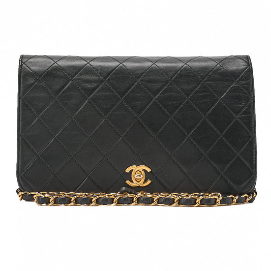 CHANEL Lambskin Matrass? Full Flap 23cm Turnlock Chain Shoulder Black Gold-Tone Hardware, Pre-Owned