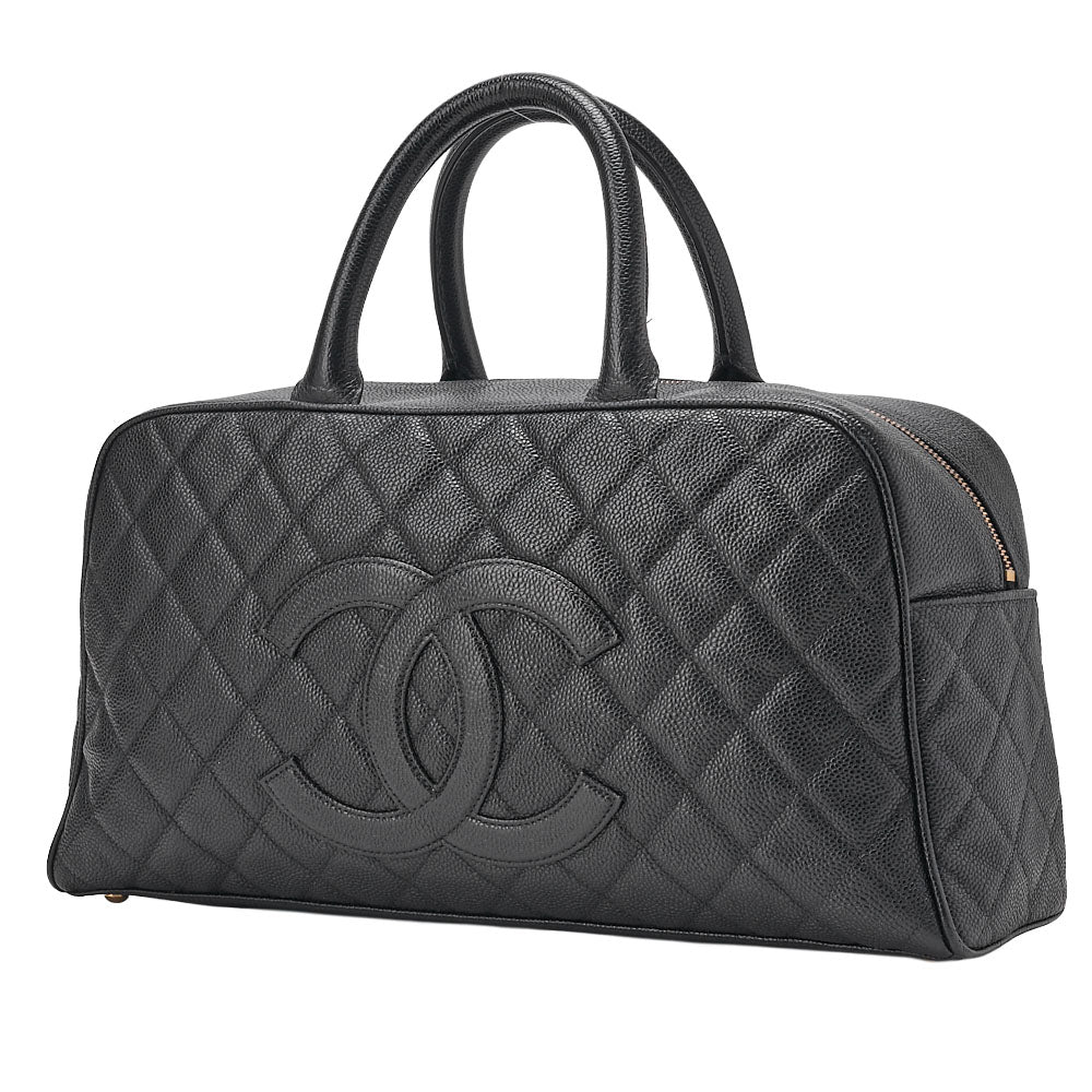 CHANEL Handbag Boston Bag Caviar Skin Matelasse Cocomark Black Gold-Tone Hardware, Pre-Owned