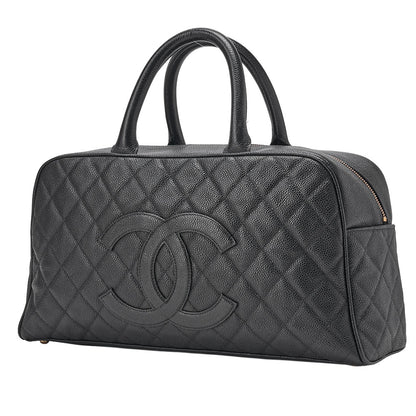 CHANEL Handbag Boston Bag Caviar Skin Matelasse Cocomark Black Gold-Tone Hardware, Pre-Owned