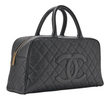 CHANEL Handbag Boston Bag Caviar Skin Matelasse Cocomark Black Gold-Tone Hardware, Pre-Owned