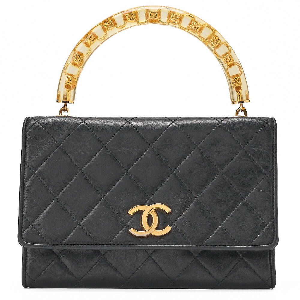 CHANEL Biju Handle Handbag Single Mini Matelasse Lambskin Black Gold -Tone Hardware, Pre-Owned