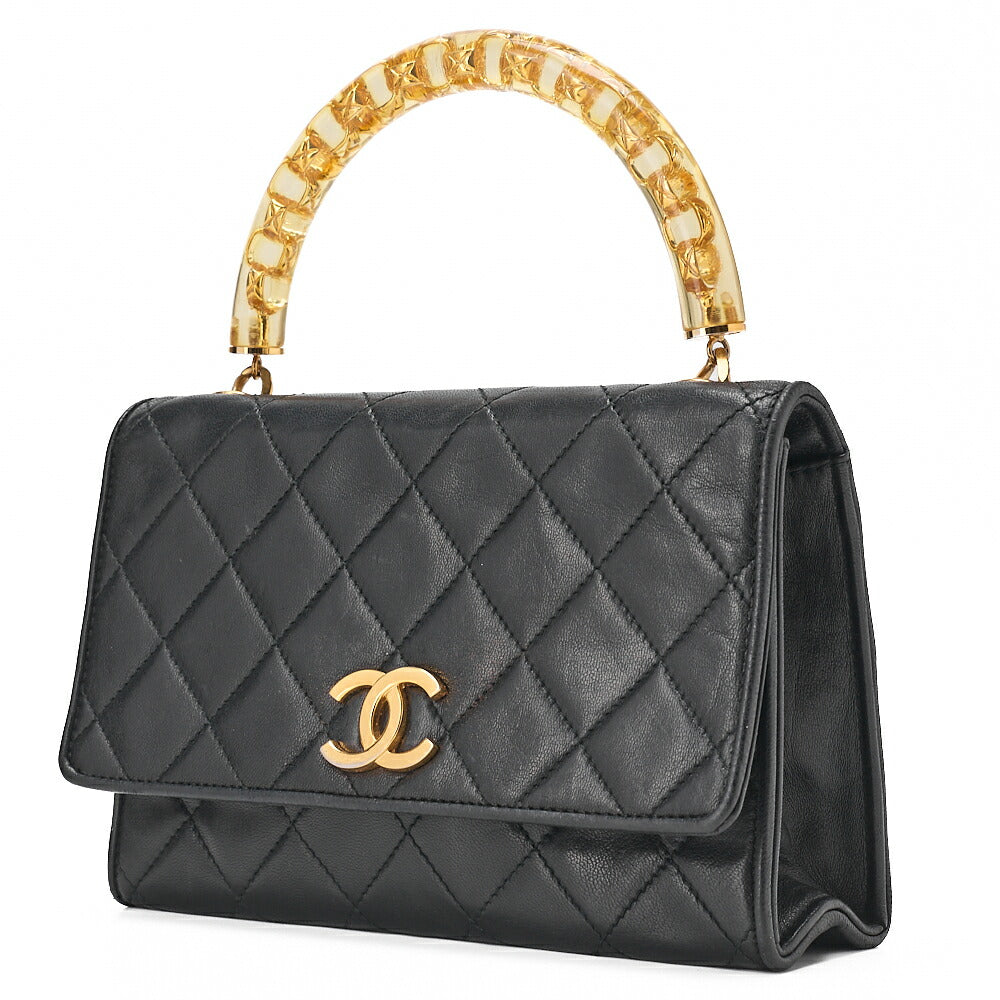 CHANEL Biju Handle Handbag Single Mini Matelasse Lambskin Black Gold -Tone Hardware, Pre-Owned