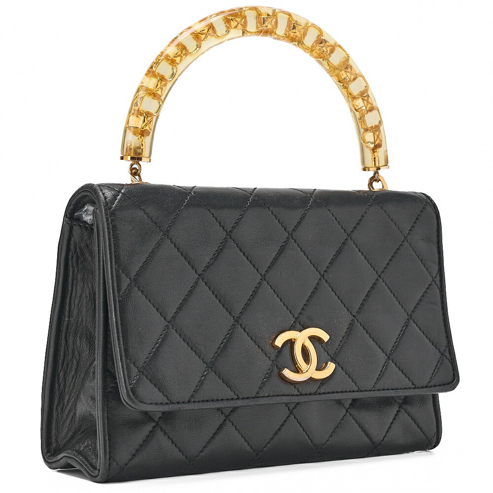 CHANEL Biju Handle Handbag Single Mini Matelasse Lambskin Black Gold -Tone Hardware, Pre-Owned