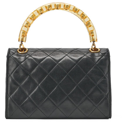 CHANEL Biju Handle Handbag Single Mini Matelasse Lambskin Black Gold -Tone Hardware, Pre-Owned