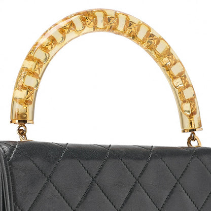 CHANEL Biju Handle Handbag Single Mini Matelasse Lambskin Black Gold -Tone Hardware, Pre-Owned
