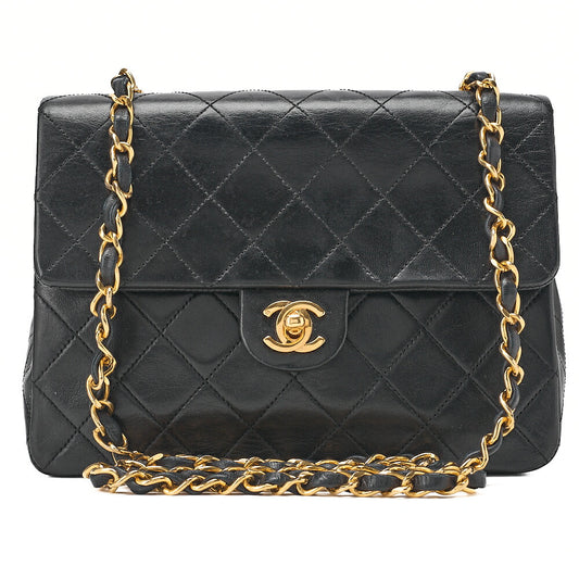 CHANEL Chain Shoulder Bag Mini Matelasse 20cm Lambskin Black Gold-Tone Hardware, Pre-Owned