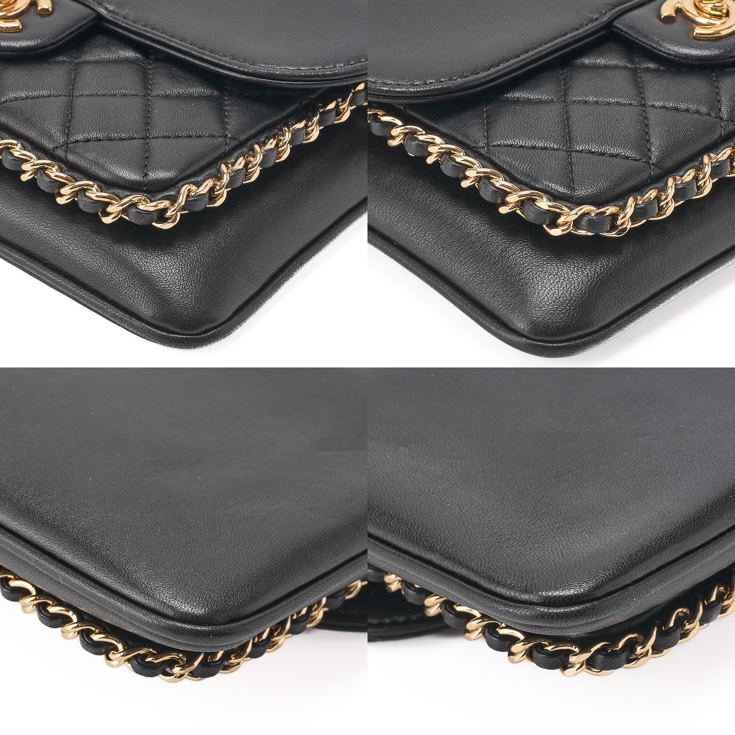 CHANEL Lambskin Turnlock Luxury Line Chain Shoulder Black Gold-Tone Hardware, Pre-Owned