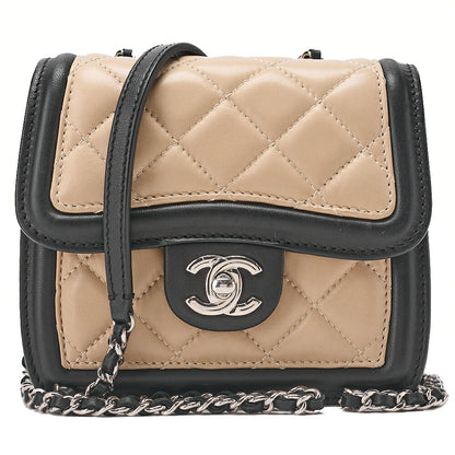 CHANEL Lambskin Mini Matelasse Single Chain Shoulder Bicolor Beige x Black Silver-Tone Hardware, Pre-Owned