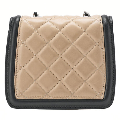 CHANEL Lambskin Mini Matelasse Single Chain Shoulder Bicolor Beige x Black Silver-Tone Hardware, Pre-Owned