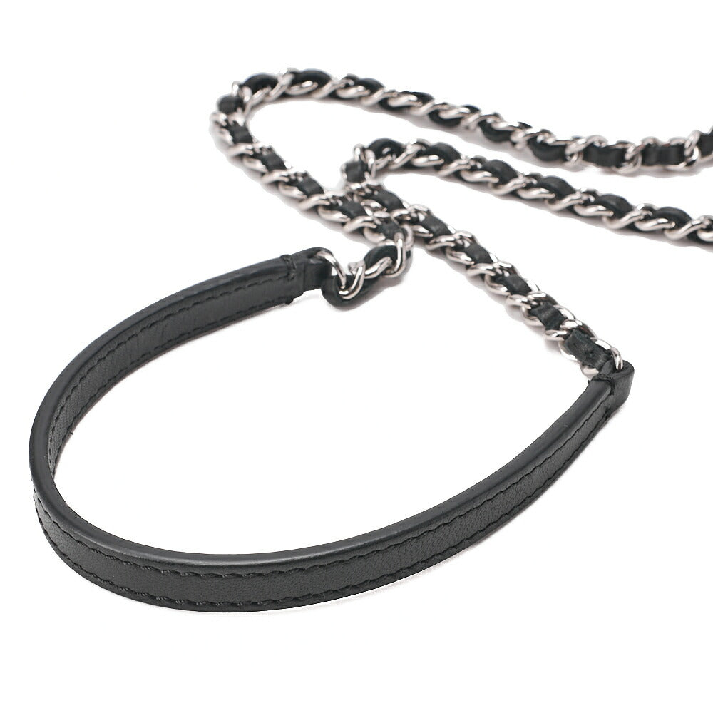 CHANEL Lambskin Mini Matelasse Single Chain Shoulder Bicolor Beige x Black Silver-Tone Hardware, Pre-Owned