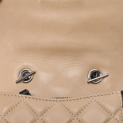 CHANEL Lambskin Mini Matelasse Single Chain Shoulder Bicolor Beige x Black Silver-Tone Hardware, Pre-Owned