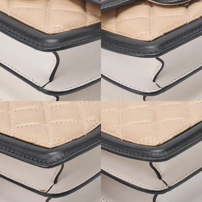 CHANEL Lambskin Mini Matelasse Single Chain Shoulder Bicolor Beige x Black Silver-Tone Hardware, Pre-Owned