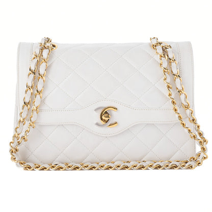 CHANEL Lambskin Matelasse 22cm Paris Limited Shoulder Bag White Gold -Tone Hardware, Pre-Owned