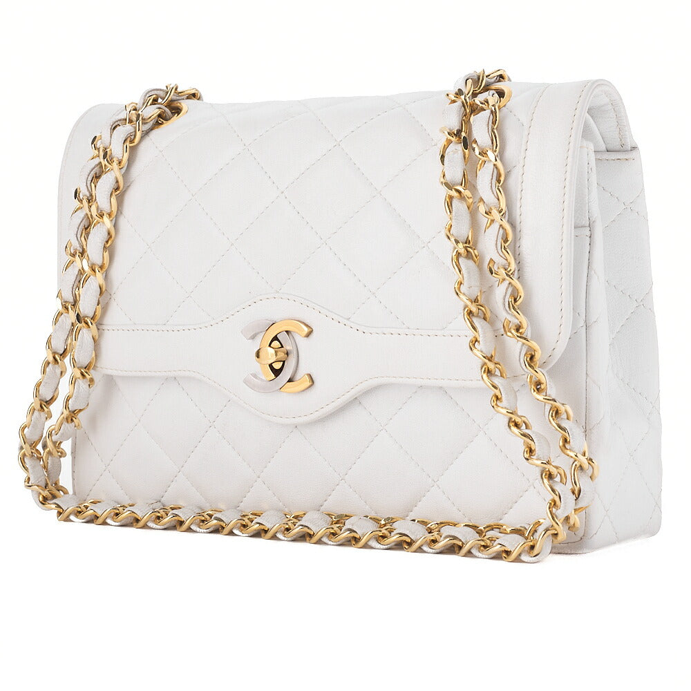 CHANEL Lambskin Matelasse 22cm Paris Limited Shoulder Bag White Gold -Tone Hardware, Pre-Owned