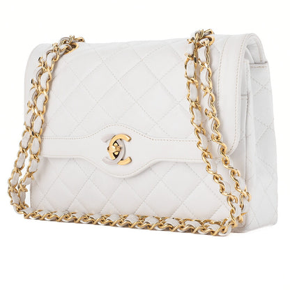CHANEL Lambskin Matelasse 22cm Paris Limited Shoulder Bag White Gold -Tone Hardware, Pre-Owned