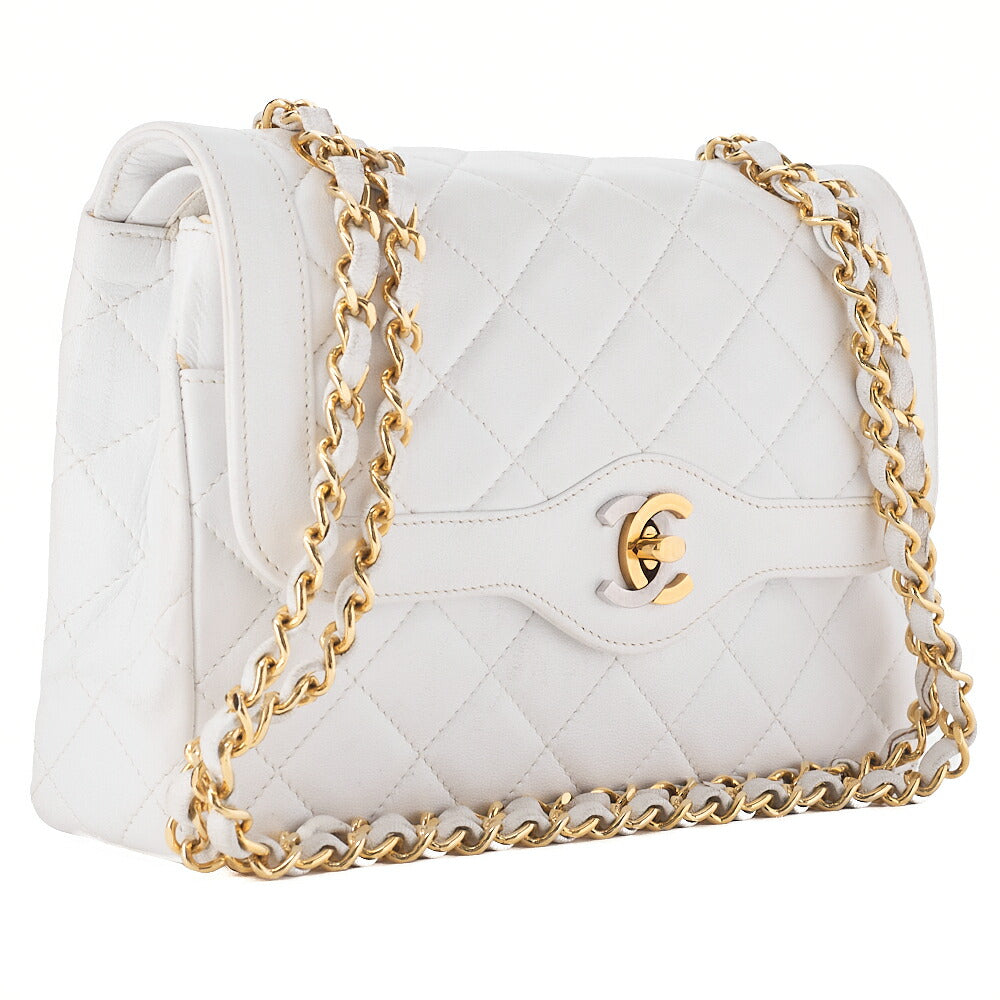 CHANEL Lambskin Matelasse 22cm Paris Limited Shoulder Bag White Gold -Tone Hardware, Pre-Owned