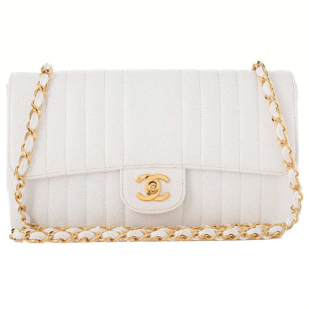 CHANEL Chain Shoulder Bag Mademoiselle Single Caviar Skin Shoulder Bag White Gold -Tone Hardware, Pre-Owned