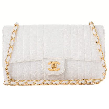 CHANEL Chain Shoulder Bag Mademoiselle Single Caviar Skin Shoulder Bag White Gold -Tone Hardware, Pre-Owned