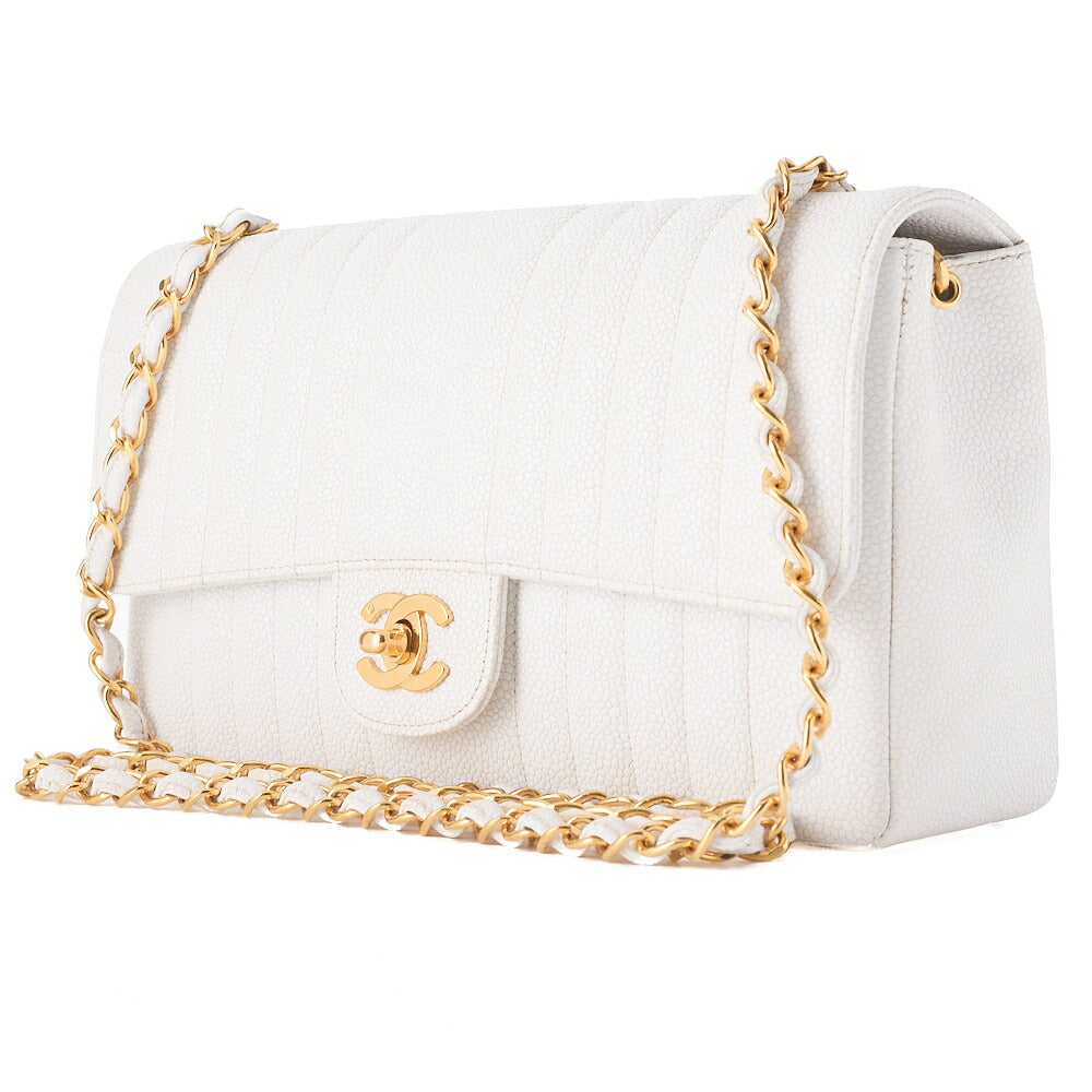 CHANEL Chain Shoulder Bag Mademoiselle Single Caviar Skin Shoulder Bag White Gold -Tone Hardware, Pre-Owned