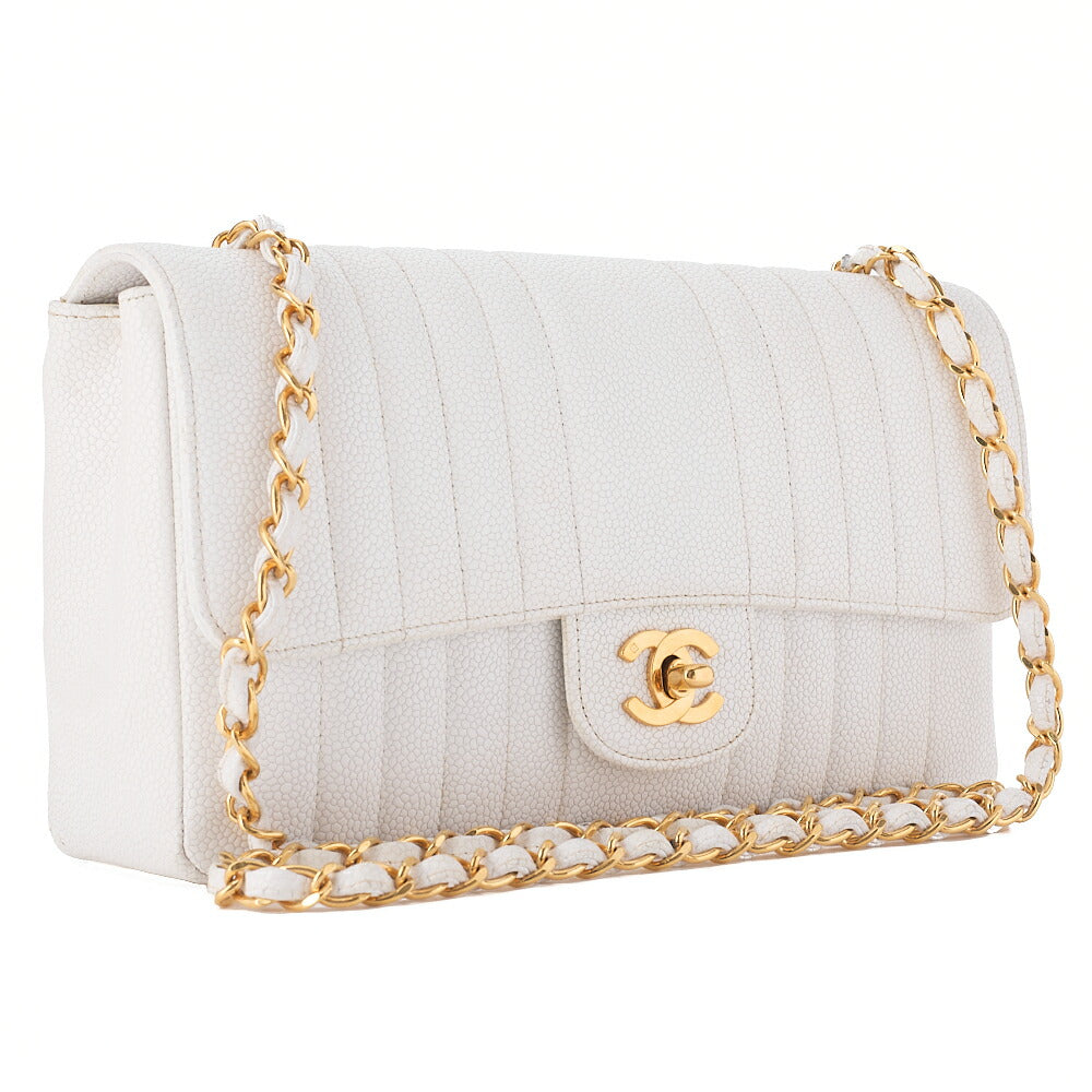 CHANEL Chain Shoulder Bag Mademoiselle Single Caviar Skin Shoulder Bag White Gold -Tone Hardware, Pre-Owned