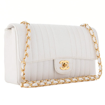 CHANEL Chain Shoulder Bag Mademoiselle Single Caviar Skin Shoulder Bag White Gold -Tone Hardware, Pre-Owned