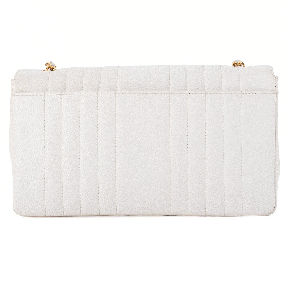 CHANEL Chain Shoulder Bag Mademoiselle Single Caviar Skin Shoulder Bag White Gold -Tone Hardware, Pre-Owned