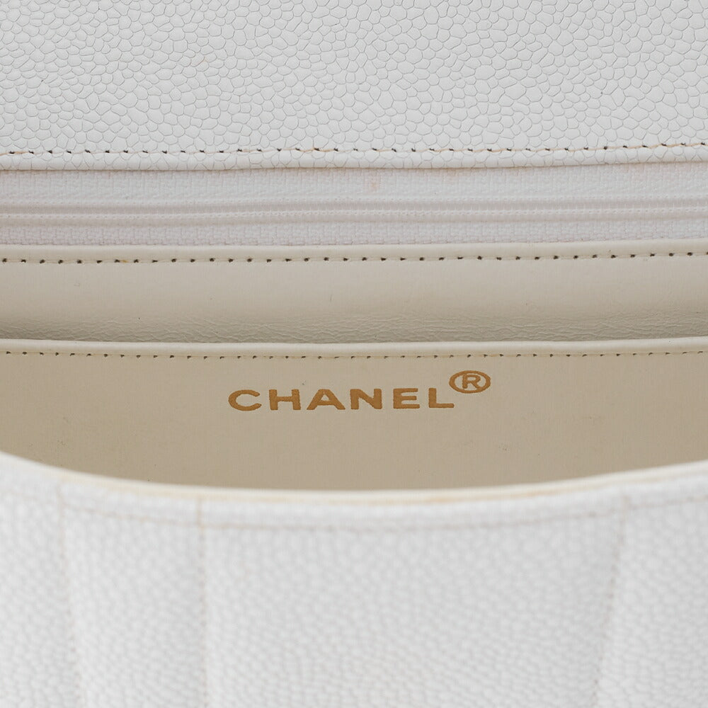 CHANEL Chain Shoulder Bag Mademoiselle Single Caviar Skin Shoulder Bag White Gold -Tone Hardware, Pre-Owned