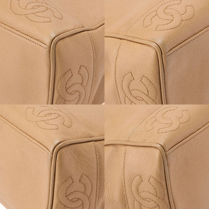 CHANEL Caviar Skin Triple Coco W Chain Shoulder Beige Gold -Tone Hardware, Pre-Owned