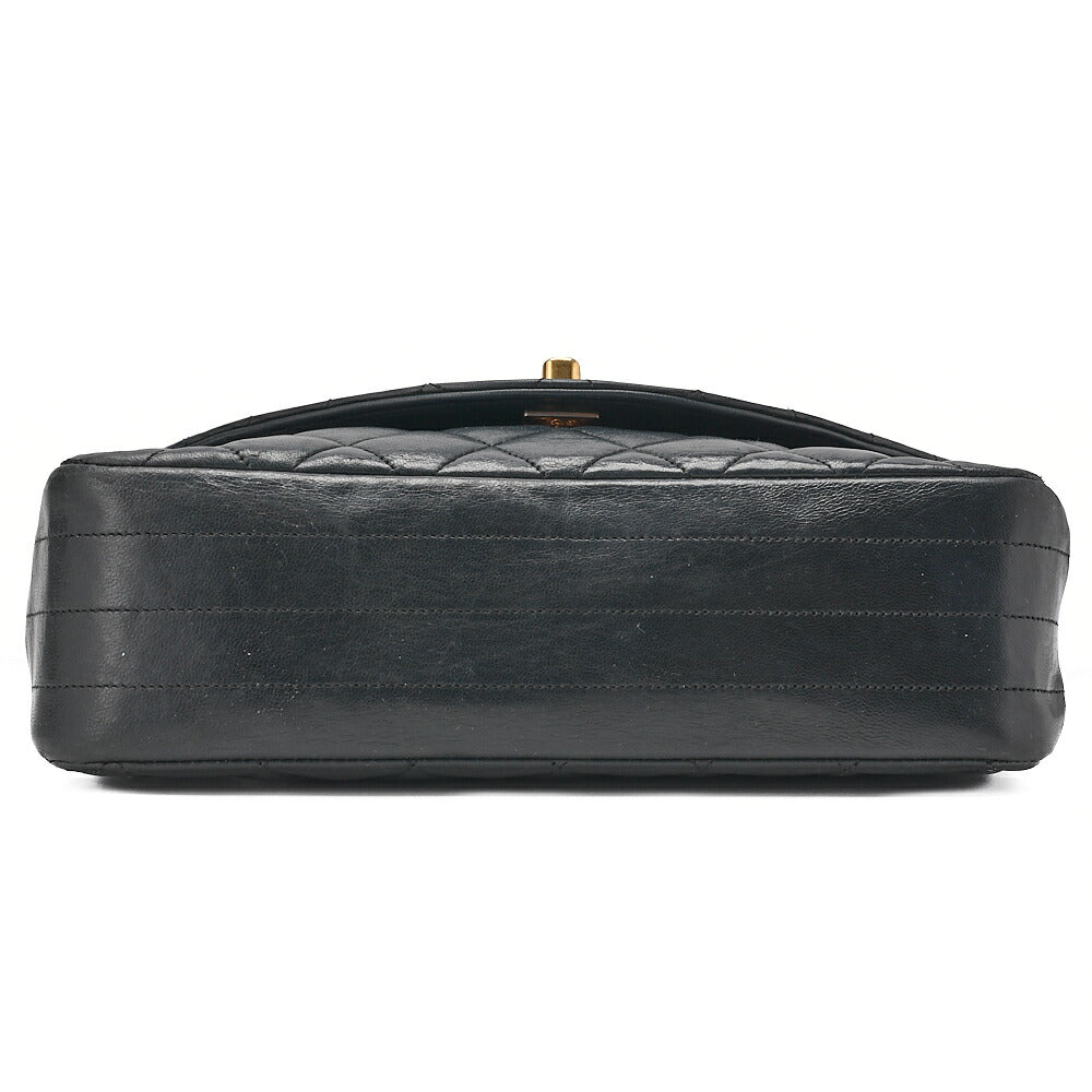 CHANEL Chain Shoulder Bag Matelasse Round Flap Lambskin Black Gold-Tone Hardware, Pre-Owned