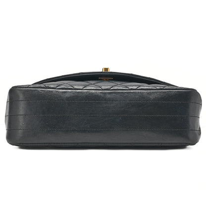 CHANEL Chain Shoulder Bag Matelasse Round Flap Lambskin Black Gold-Tone Hardware, Pre-Owned