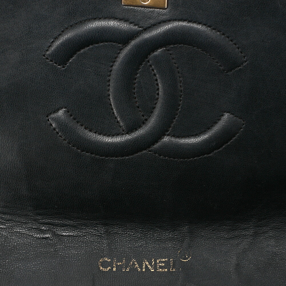 CHANEL Chain Shoulder Bag Matelasse Round Flap Lambskin Black Gold-Tone Hardware, Pre-Owned