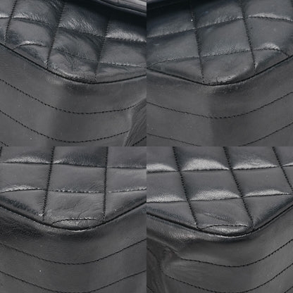 CHANEL Chain Shoulder Bag Matelasse Round Flap Lambskin Black Gold-Tone Hardware, Pre-Owned