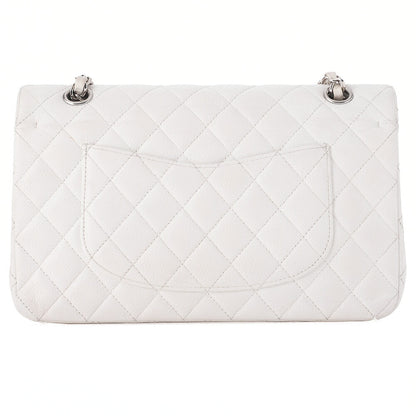 CHANEL Caviar Skin Matelasse W Flap Shoulder Bag White Silver-Tone Hardware, Pre-Owned