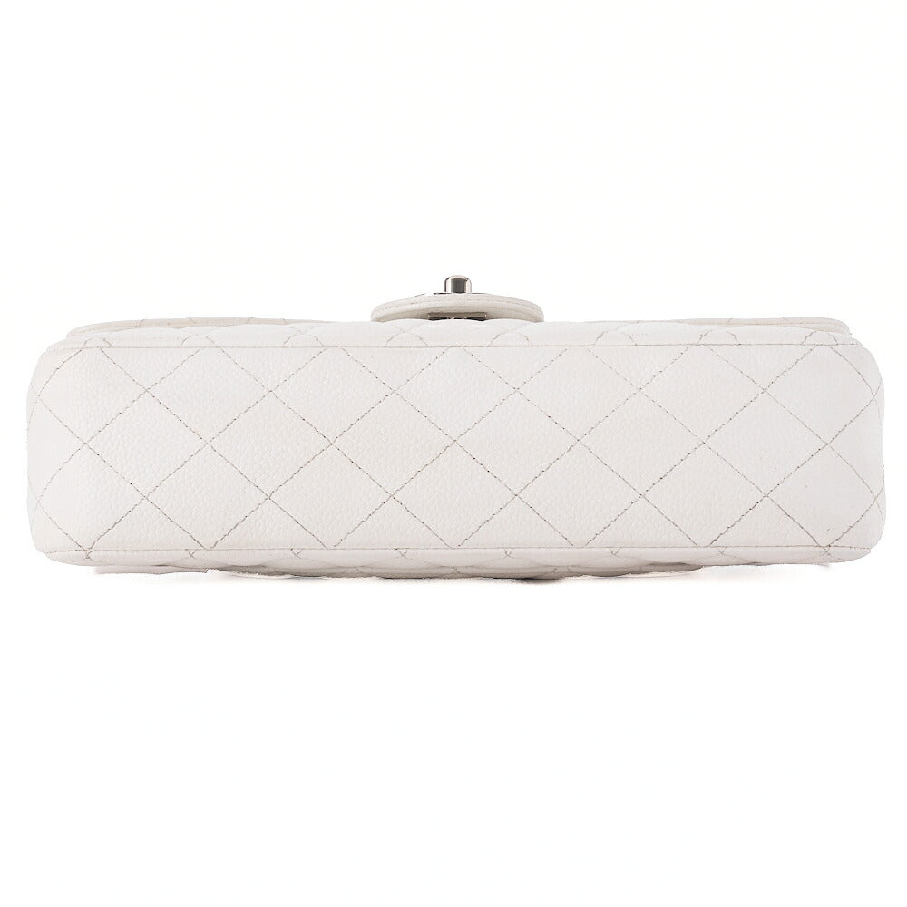 CHANEL Caviar Skin Matelasse W Flap Shoulder Bag White Silver-Tone Hardware, Pre-Owned